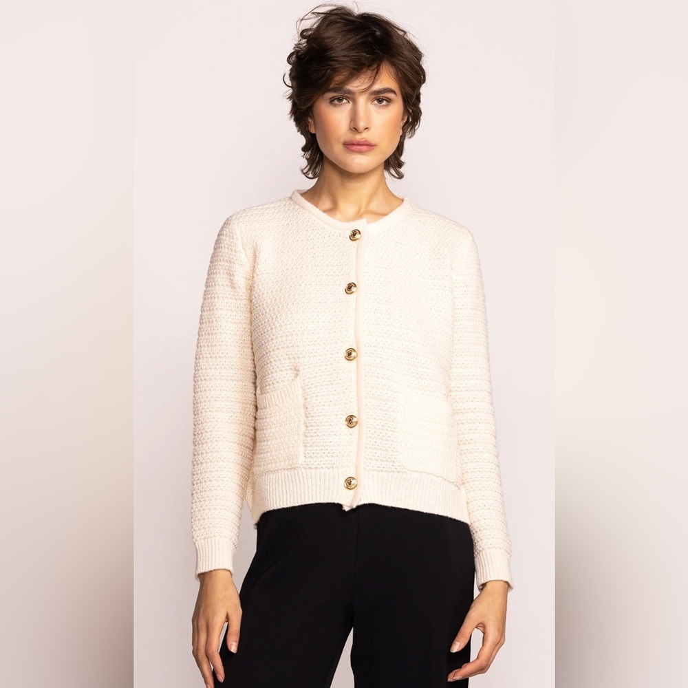 Pink Martini Cream Knit Cardigan with Gold Buttons